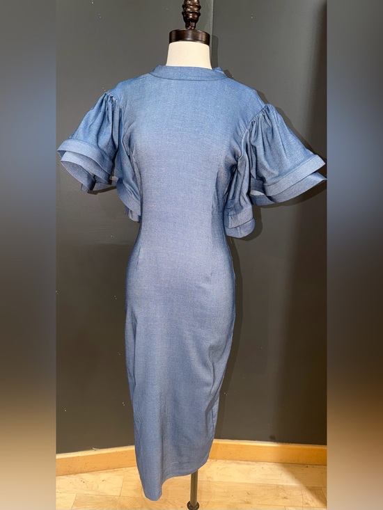 Boutique Dresses & Skirts - Denim Ruffled Sleeve Midi Dress - Women's